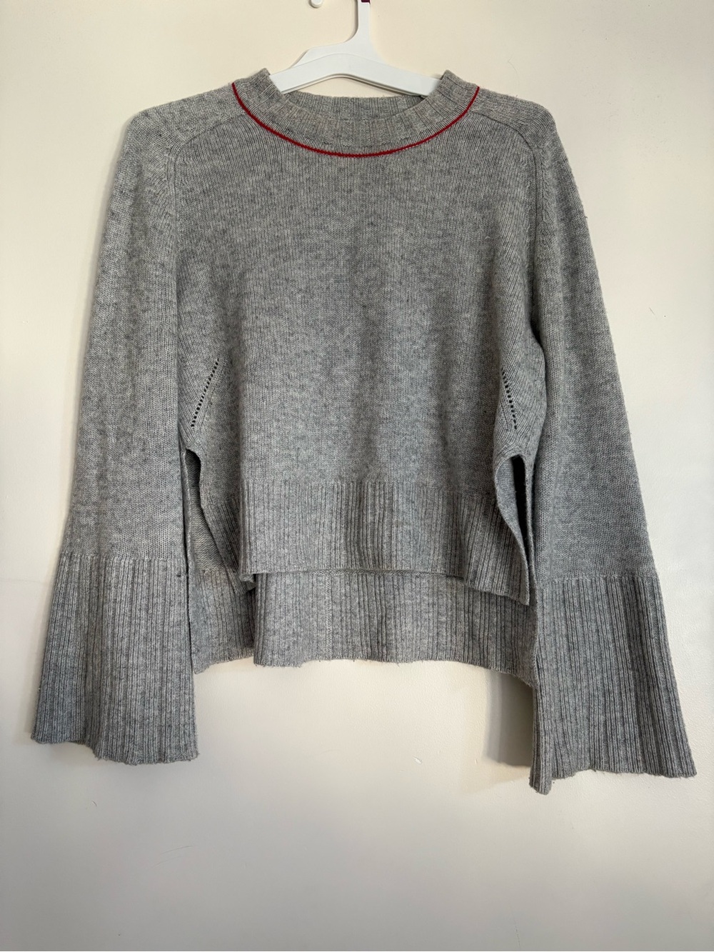 Fate Gray Crewneck Sweater with Red Neck Trim in a Size Small